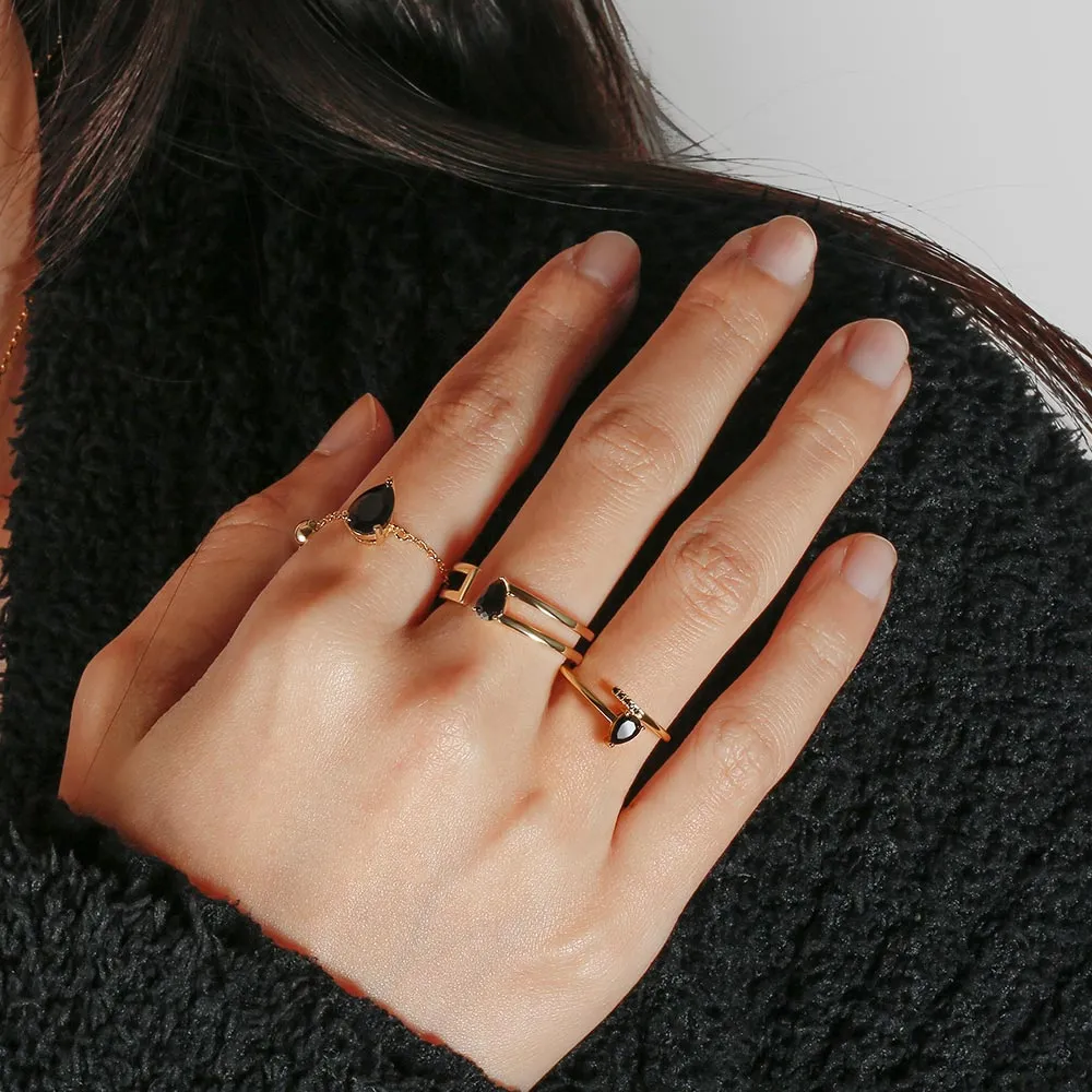 Rindrop Gemstone Adjustable Chain Ring