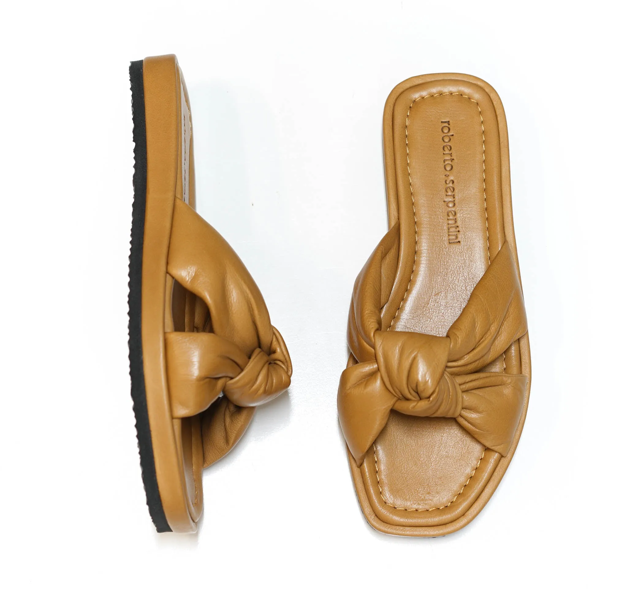 Roberto Serpentini Women's Tan Leather Knot Flats Sandals 30021 40% off