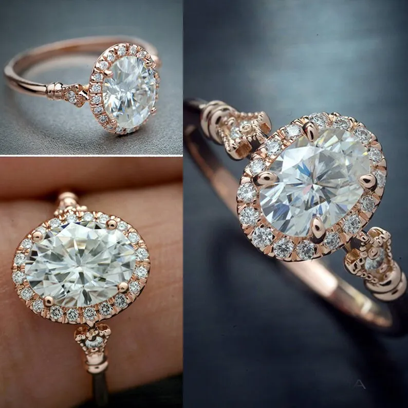 Rose Gold ring | Oval Diamond Shape Ring | Rose Gold Round Diamond ring | Rose Gold Ring with Diamonds | Womens Rose Gold Ring | Halo Ring