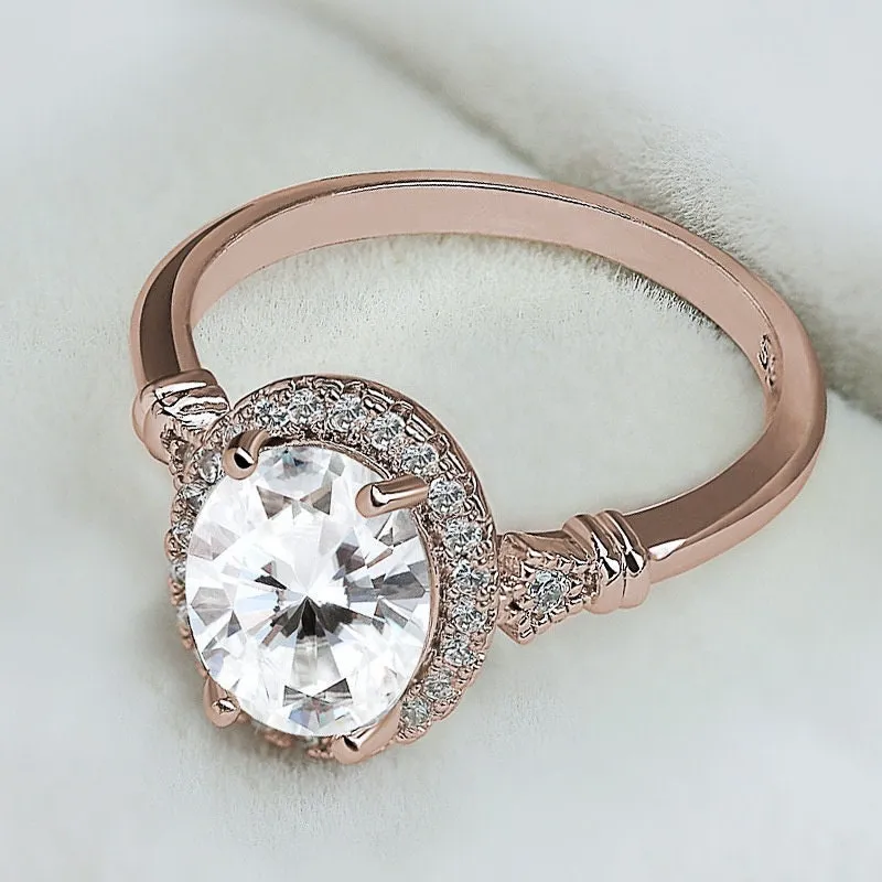 Rose Gold ring | Oval Diamond Shape Ring | Rose Gold Round Diamond ring | Rose Gold Ring with Diamonds | Womens Rose Gold Ring | Halo Ring