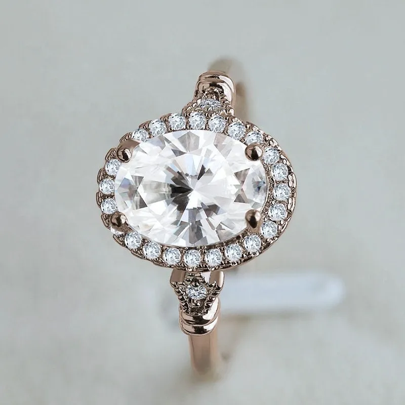 Rose Gold ring | Oval Diamond Shape Ring | Rose Gold Round Diamond ring | Rose Gold Ring with Diamonds | Womens Rose Gold Ring | Halo Ring