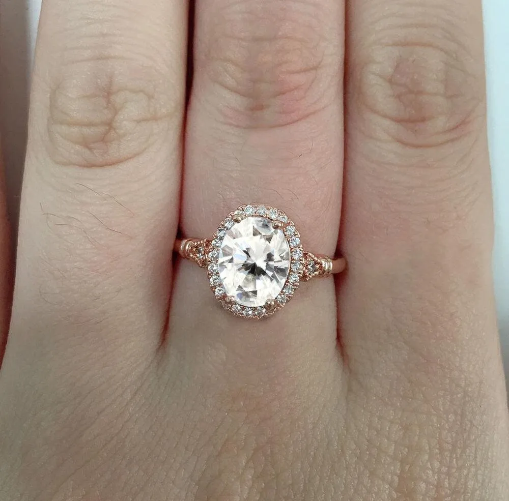 Rose Gold ring | Oval Diamond Shape Ring | Rose Gold Round Diamond ring | Rose Gold Ring with Diamonds | Womens Rose Gold Ring | Halo Ring