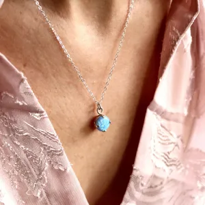 Round Blue Opal Pendant Necklace Sterling silver 925