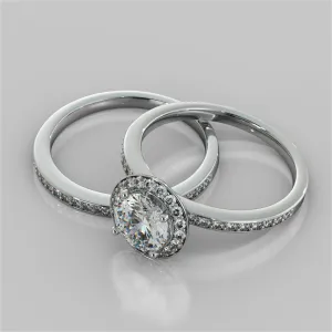 Round Cut Pavé Style Halo Wedding Set With Accents