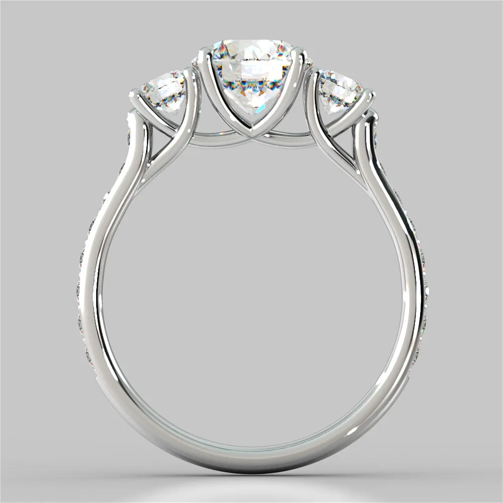 Round Cut Three Stone Trellis Wedding Set With 2 Matching Bands