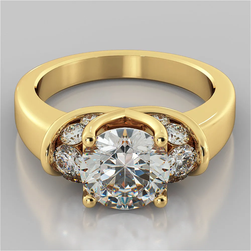 Round Cut Trellis Style Tapered Engagement Ring