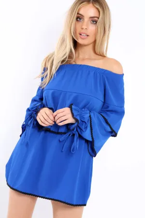 Royal Blue Dress With Frills - Arabellah