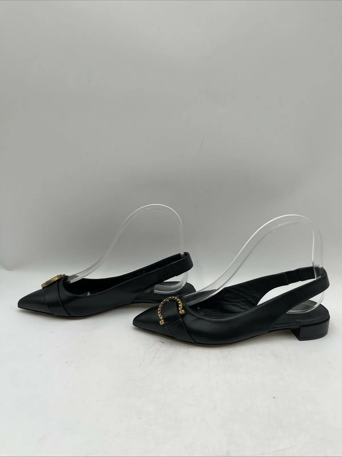 Salvatore Ferragamo Black Leather Pointed Toe Slingback Flats Women’s Size 5.5 D - Very Good