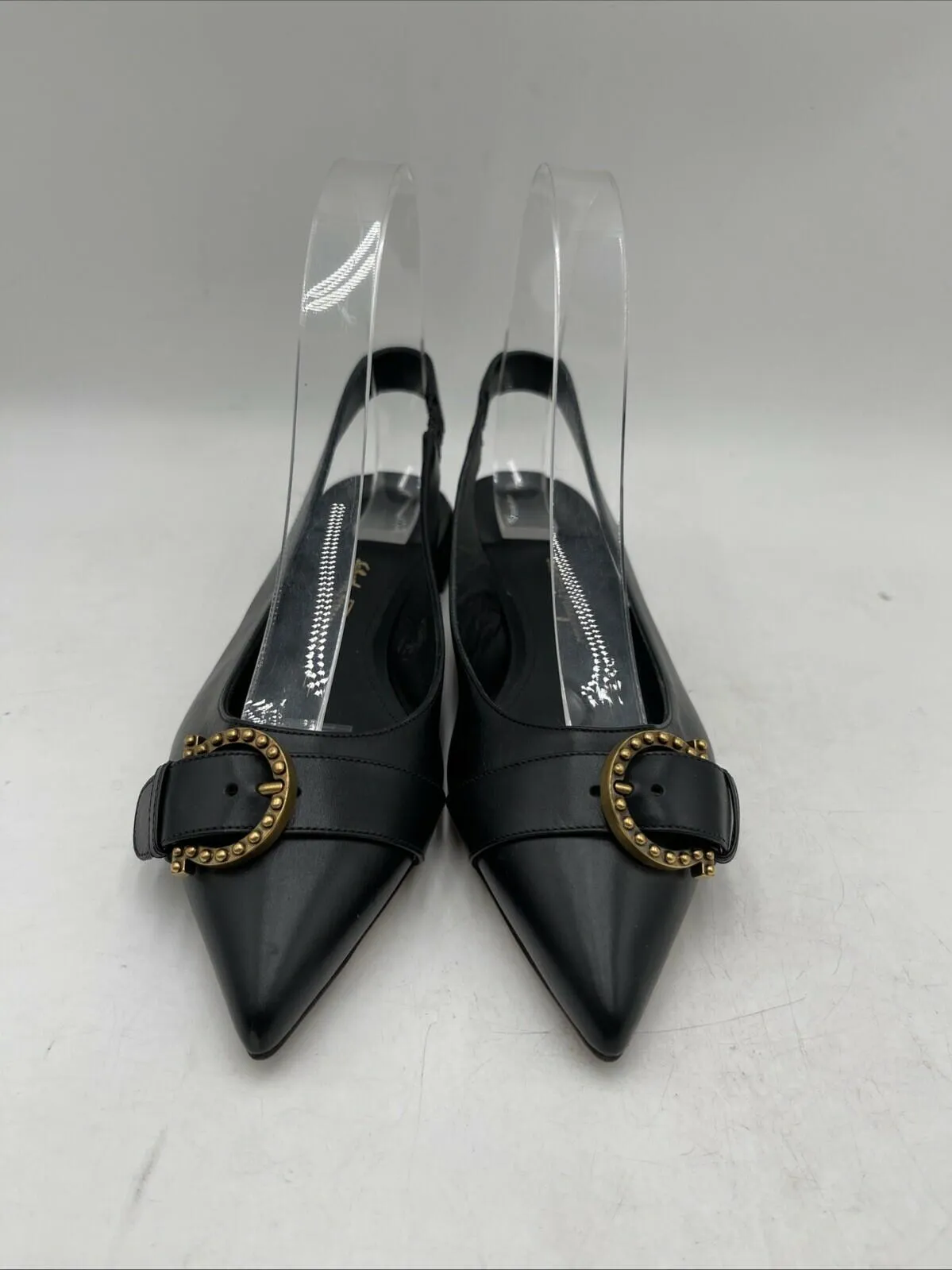 Salvatore Ferragamo Black Leather Pointed Toe Slingback Flats Women’s Size 5.5 D - Very Good