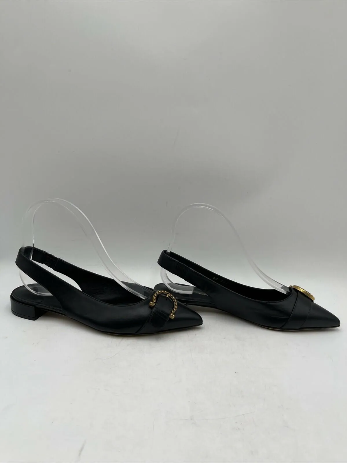 Salvatore Ferragamo Black Leather Pointed Toe Slingback Flats Women’s Size 5.5 D - Very Good
