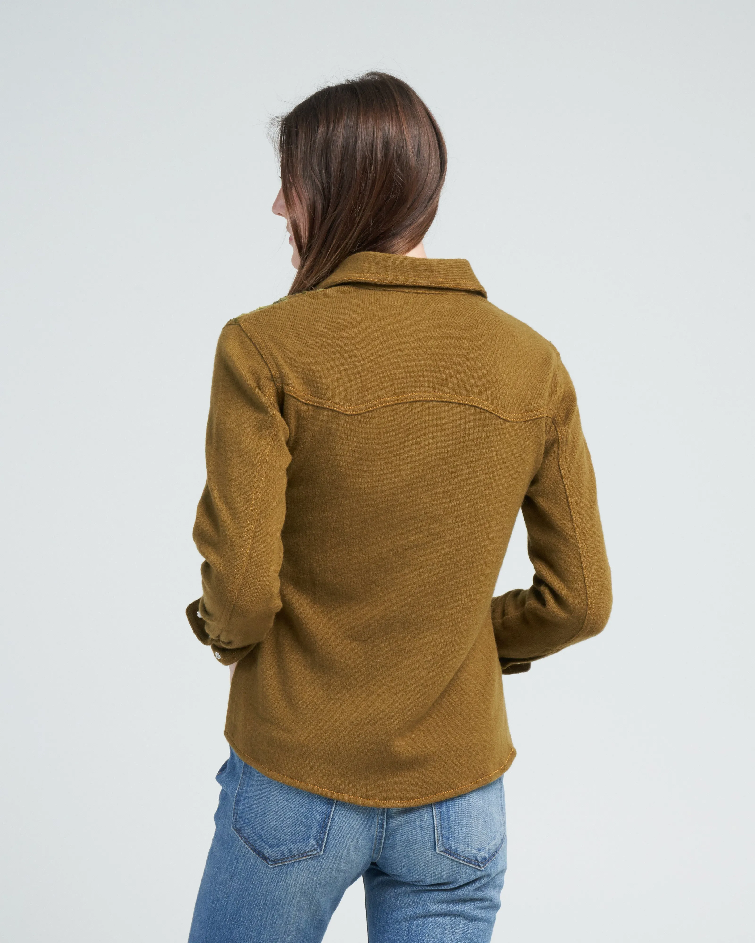 shoulder embroidered snap shirt - olive