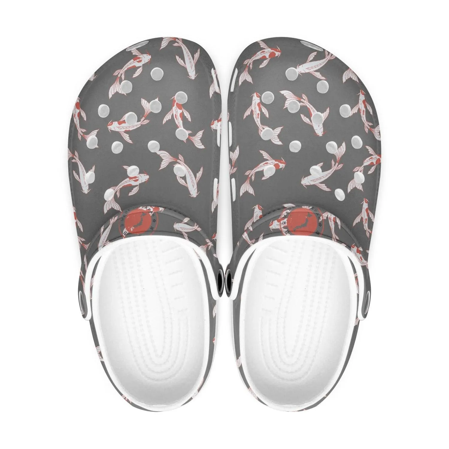Shōwa Sanshoku Koi Grey Koi Fish Grey Clogs