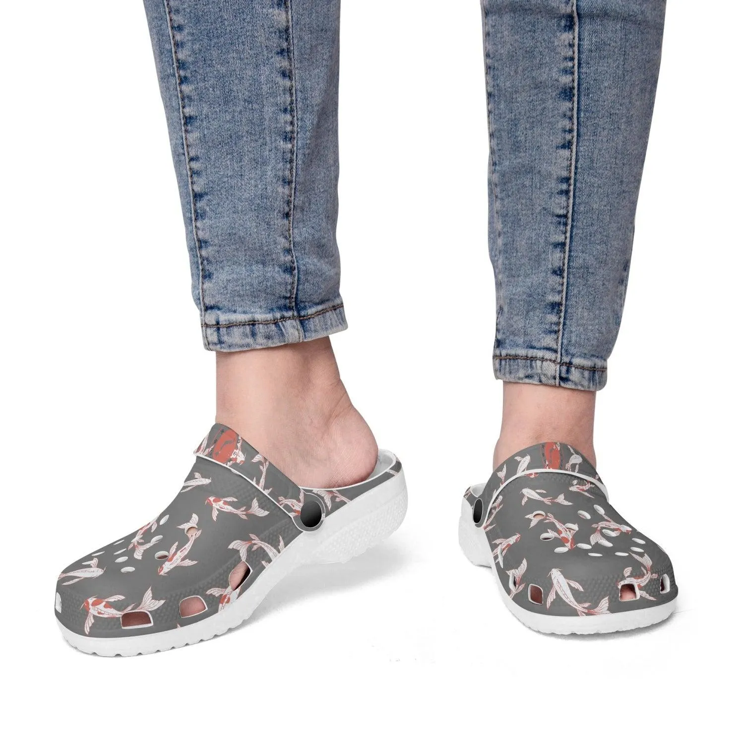 Shōwa Sanshoku Koi Grey Koi Fish Grey Clogs