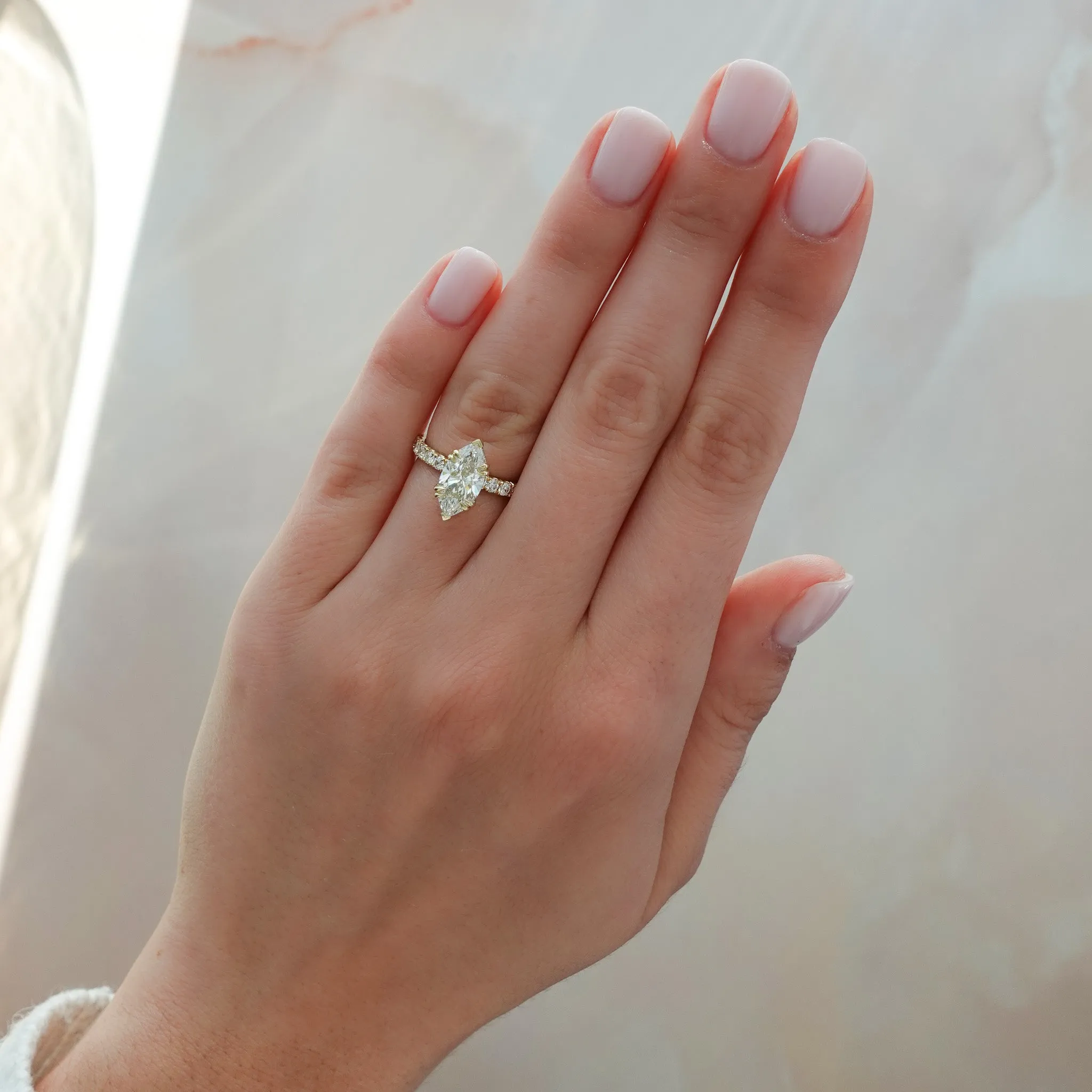 Signature Pavé Engagement Ring With North South Marquise Cut Diamond