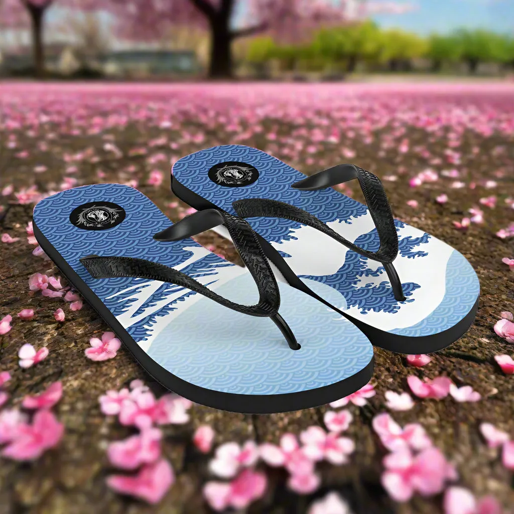 Silk Road Asian Print Tsunami Sky Flip-Flops