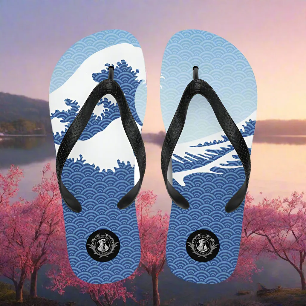 Silk Road Asian Print Tsunami Sky Flip-Flops