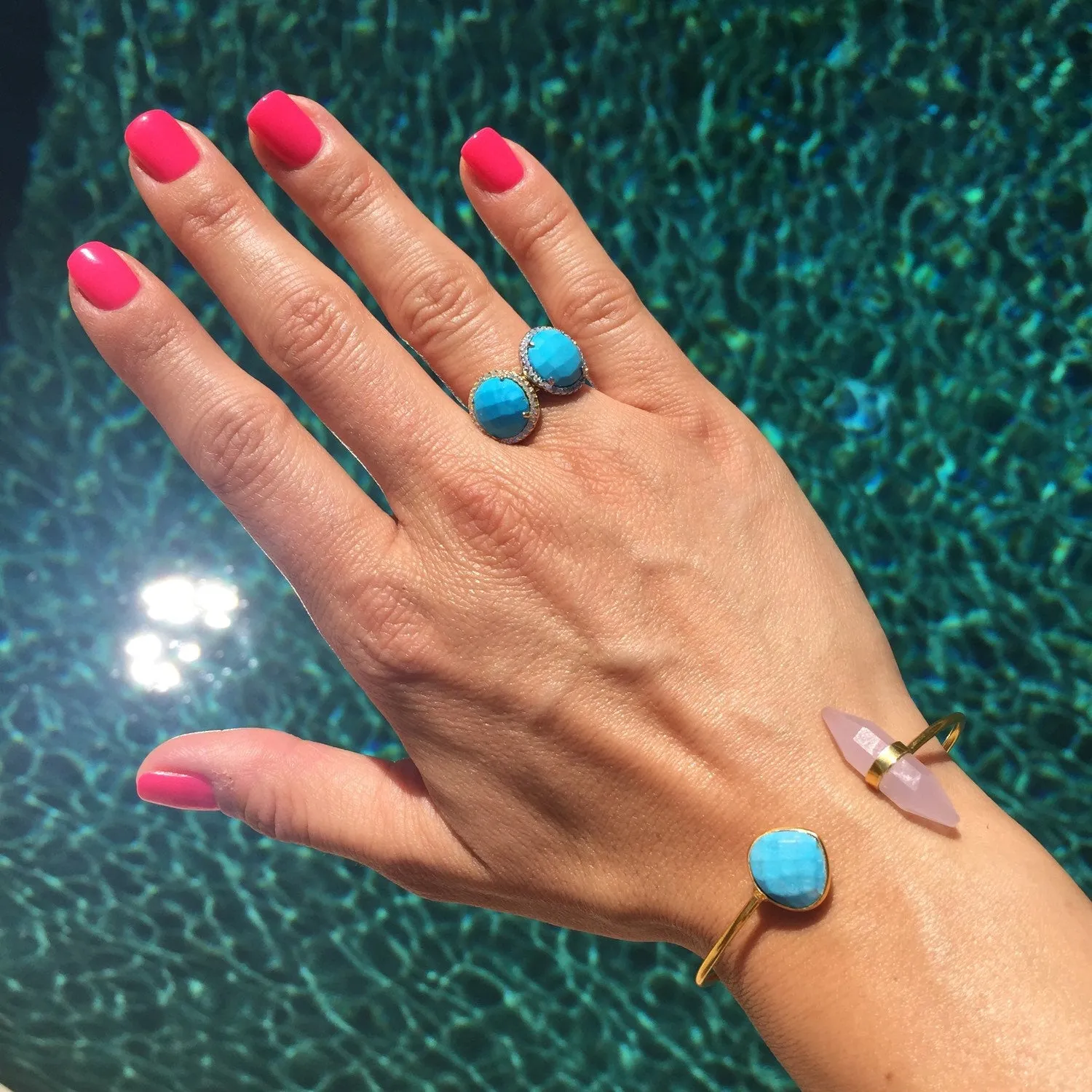 Silver Round Turquoise Ring-Sale