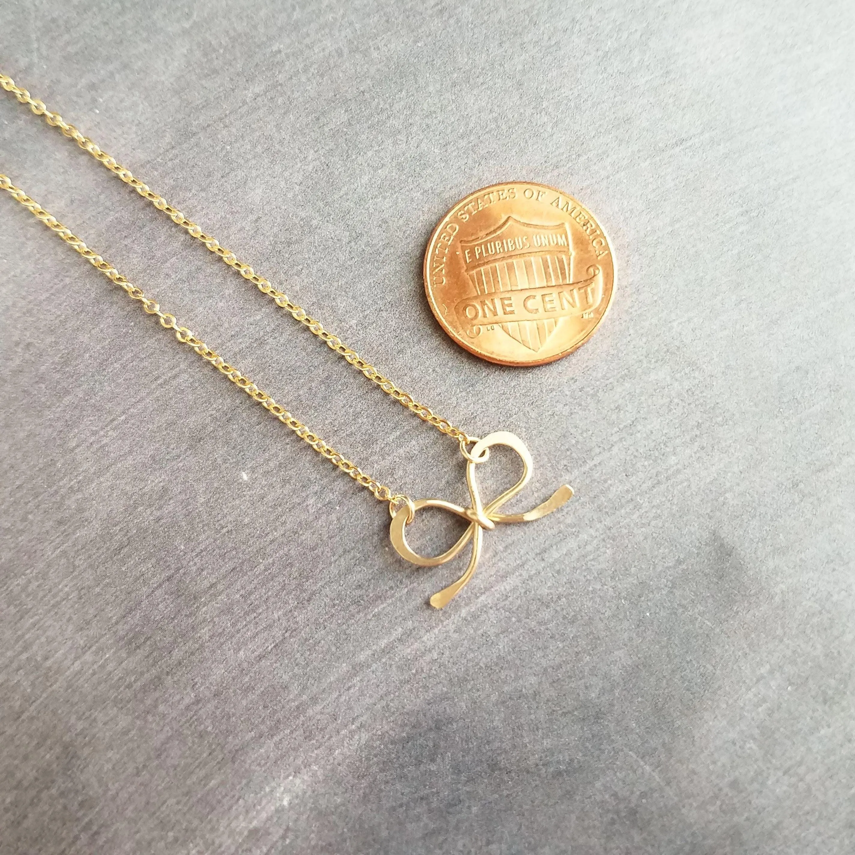 Small Gold Bow Necklace, 14K gold fill pendant, gold fill chain, gold wire bow, tiny bow, ribbon necklace, gold bow pendant, girls necklace