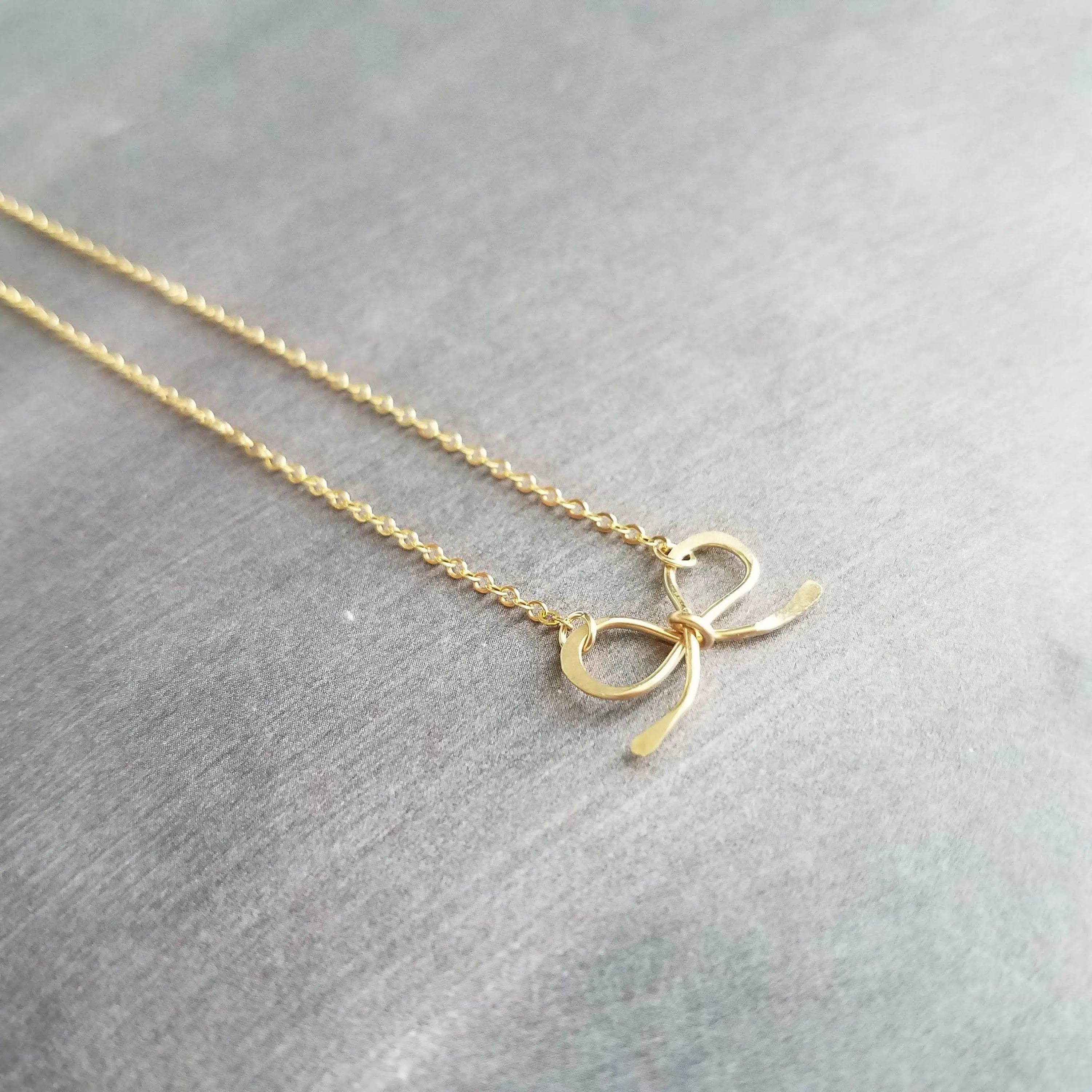 Small Gold Bow Necklace, 14K gold fill pendant, gold fill chain, gold wire bow, tiny bow, ribbon necklace, gold bow pendant, girls necklace