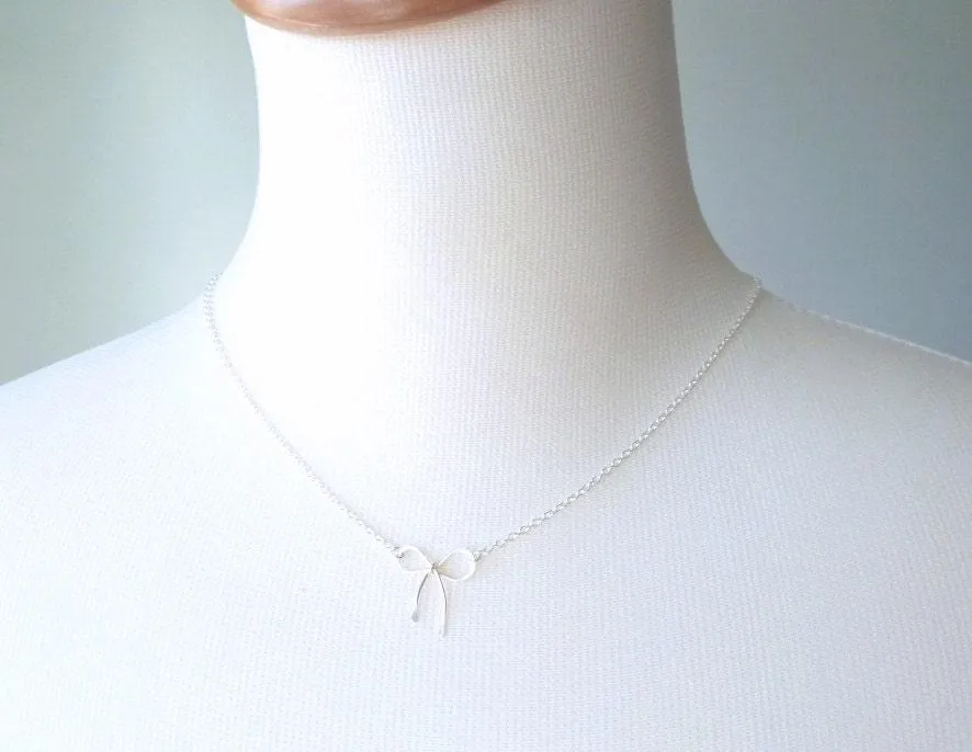 Small Gold Bow Necklace, 14K gold fill pendant, gold fill chain, gold wire bow, tiny bow, ribbon necklace, gold bow pendant, girls necklace