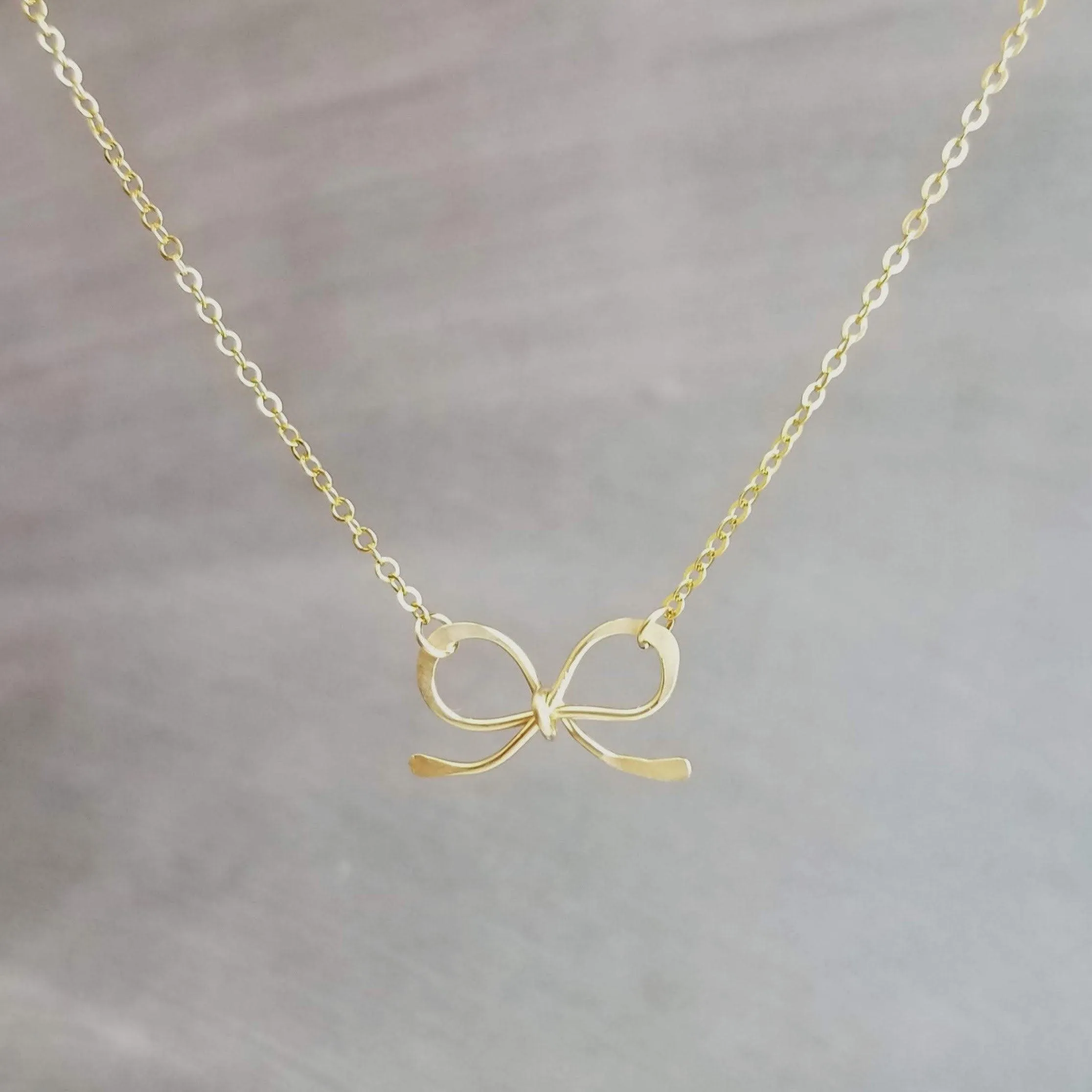 Small Gold Bow Necklace, 14K gold fill pendant, gold fill chain, gold wire bow, tiny bow, ribbon necklace, gold bow pendant, girls necklace