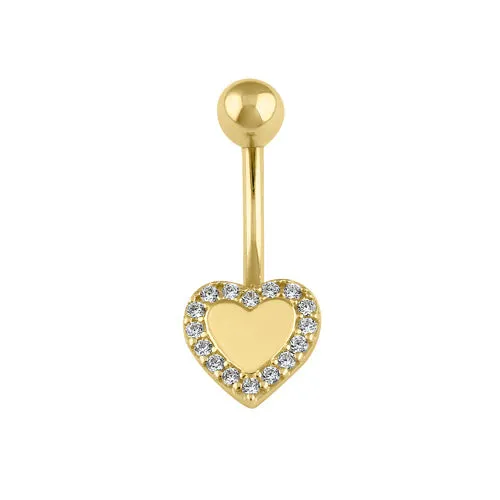Solid 14K Gold Heart Halo CZ Belly Button Ring