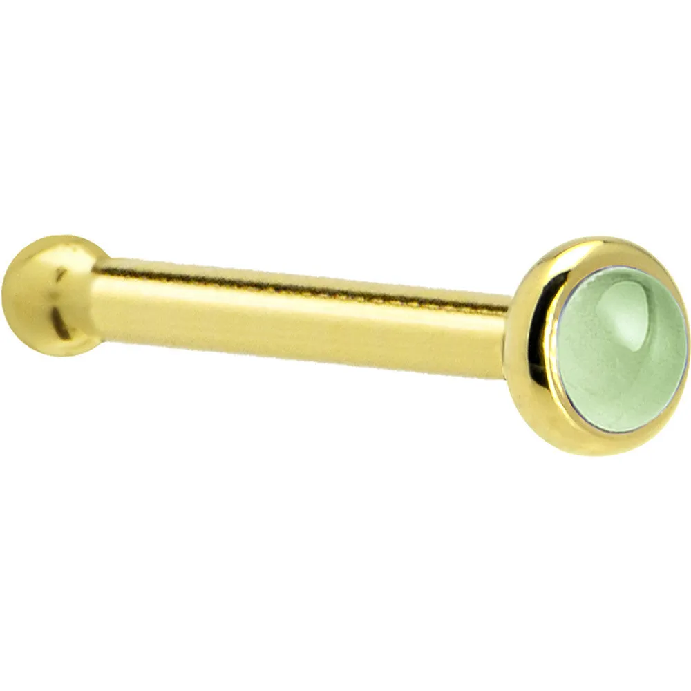 Solid 14KT Yellow Gold (August) 2mm Genuine Peridot Nose Ring