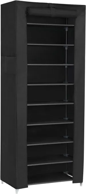 SONGMICS 9 Tier Shoe Rack for 27-35 Pairs of Shoes with Nonwoven Fabric Cover Black
