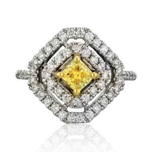 Square Shapped with Natural Yellow Center Diamond Ring