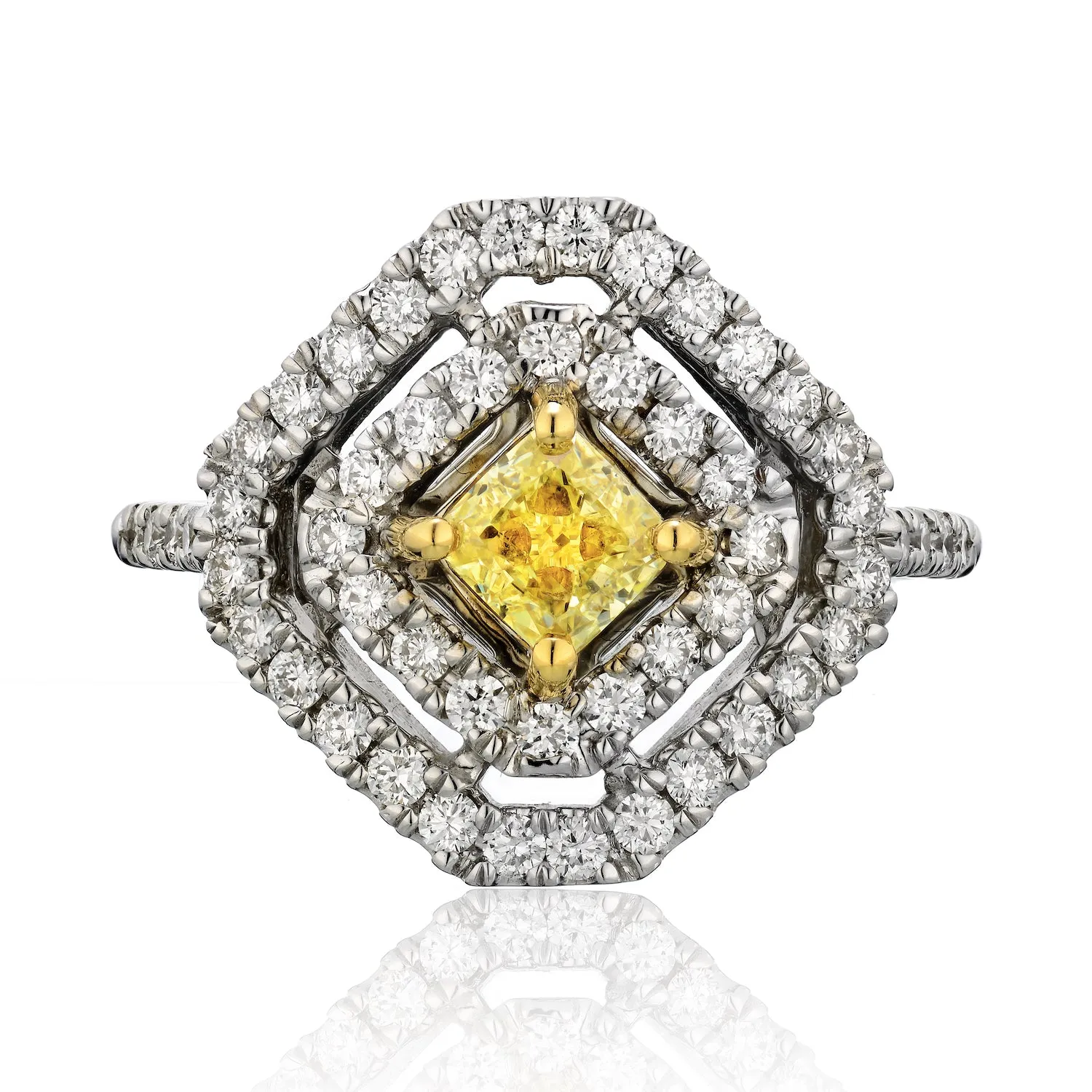 Square Shapped with Natural Yellow Center Diamond Ring
