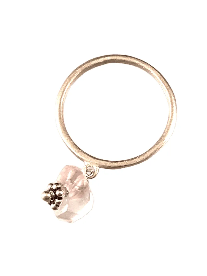 Sterling & Rose Quartz Charm Ring Size 7 1/2