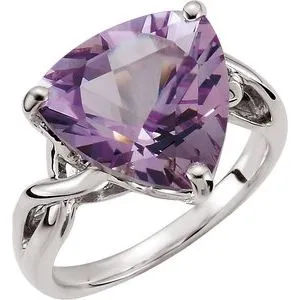 Sterling Silver 14x14x14 mm Rose de France Quartz Ring Size 8