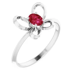 Sterling Silver 4x3 mm Oval July Youth Butterfly Birthstone Ring