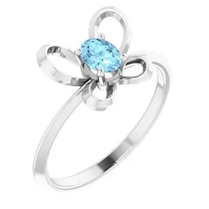 Sterling Silver 4x3 mm Oval March Youth Butterfly Birthstone Ring