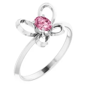 Sterling Silver 4x3 mm Oval October Youth Butterfly Birthstone Ring