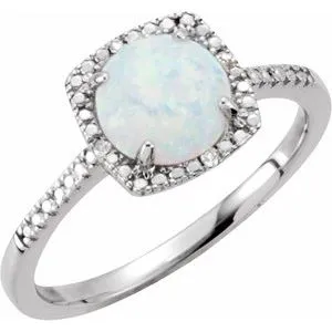 Sterling Silver Created White Opal & .01 CTW Diamond Ring Size 5