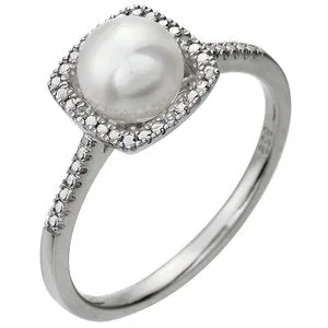 Sterling Silver Cultured Freshwater Pearl & .01 CTW Diamond Ring Size 5