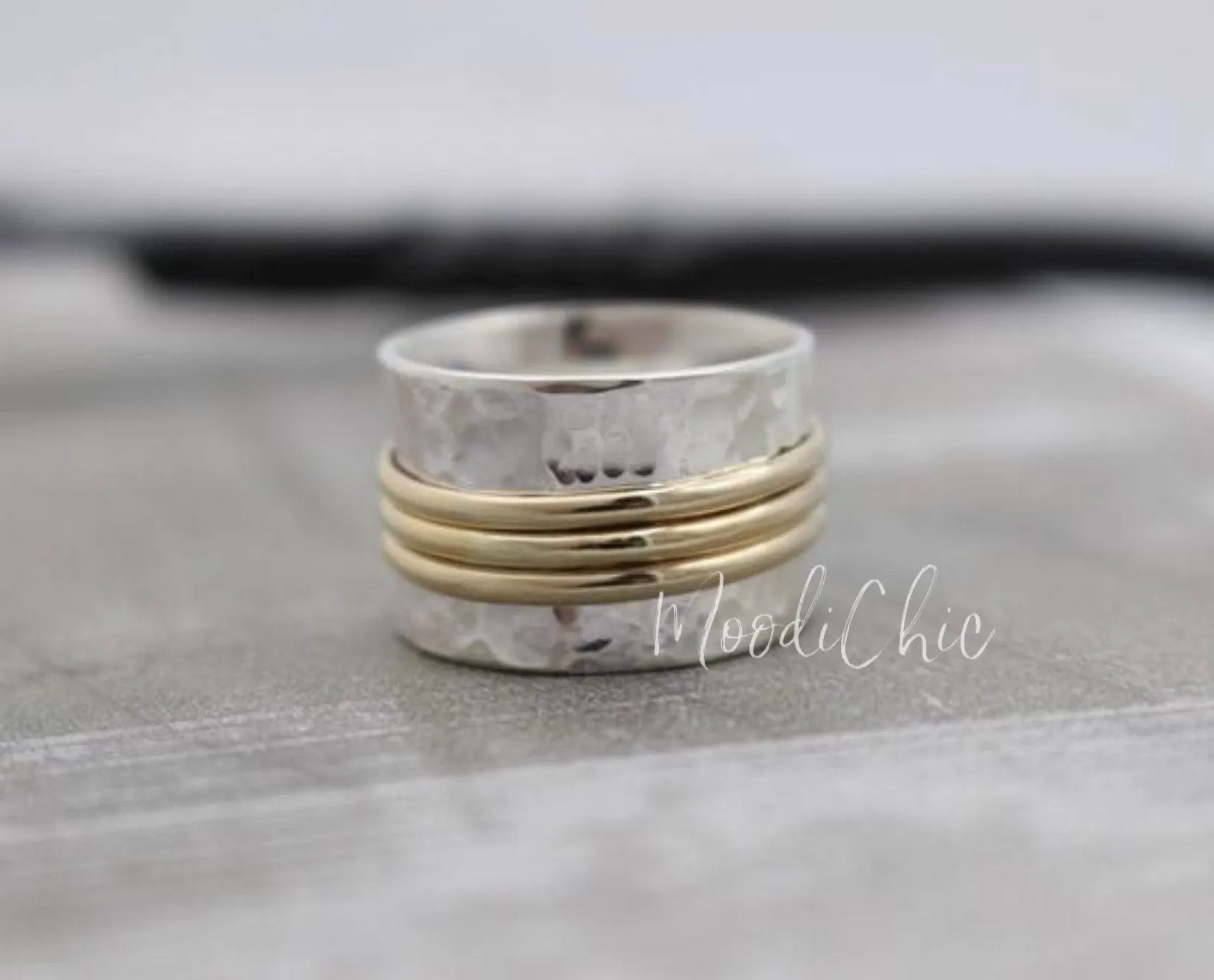 Sterling Silver Gold Spinner Ring