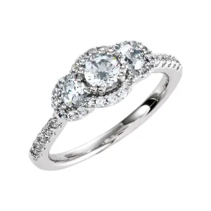 Sterling Silver Halo-Style 3-Stone Cubic Zirconia Ring Size 6
