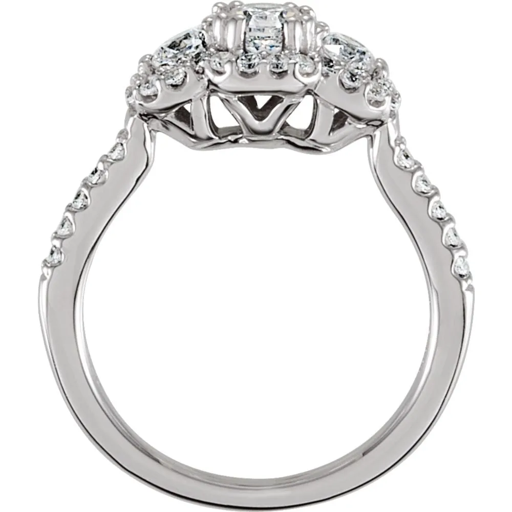 Sterling Silver Halo-Style 3-Stone Cubic Zirconia Ring Size 6