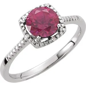 Sterling Silver Lab-Created Ruby & .01 CTW Diamond Ring Size 7