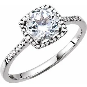 Sterling Silver Lab-Created White Sapphire & .01 CTW Diamond Ring Size 7