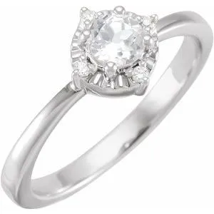 Sterling Silver Lab-Grown White Sapphire & .04 CTW Diamond Halo-Style Ring Size 6
