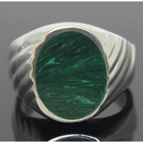 Sterling Silver Malachite Ring Size 9.5