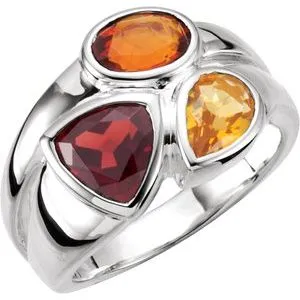 Sterling Silver Mozambique Garnet, Madeira Citrine, & Citrine Ring Size 8
