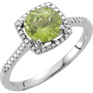 Sterling Silver Peridot & .01 CTW Diamond Ring Size 8