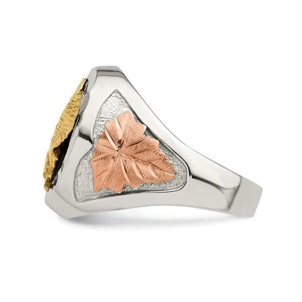 Sterling Silver with 12K Yellow and Rose Gold Plated Antiqued Eagle Mens Ring