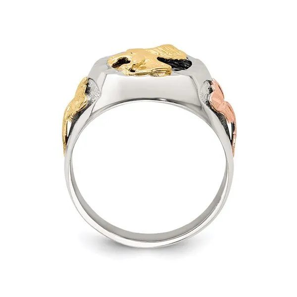Sterling Silver with 12K Yellow and Rose Gold Plated Antiqued Eagle Mens Ring