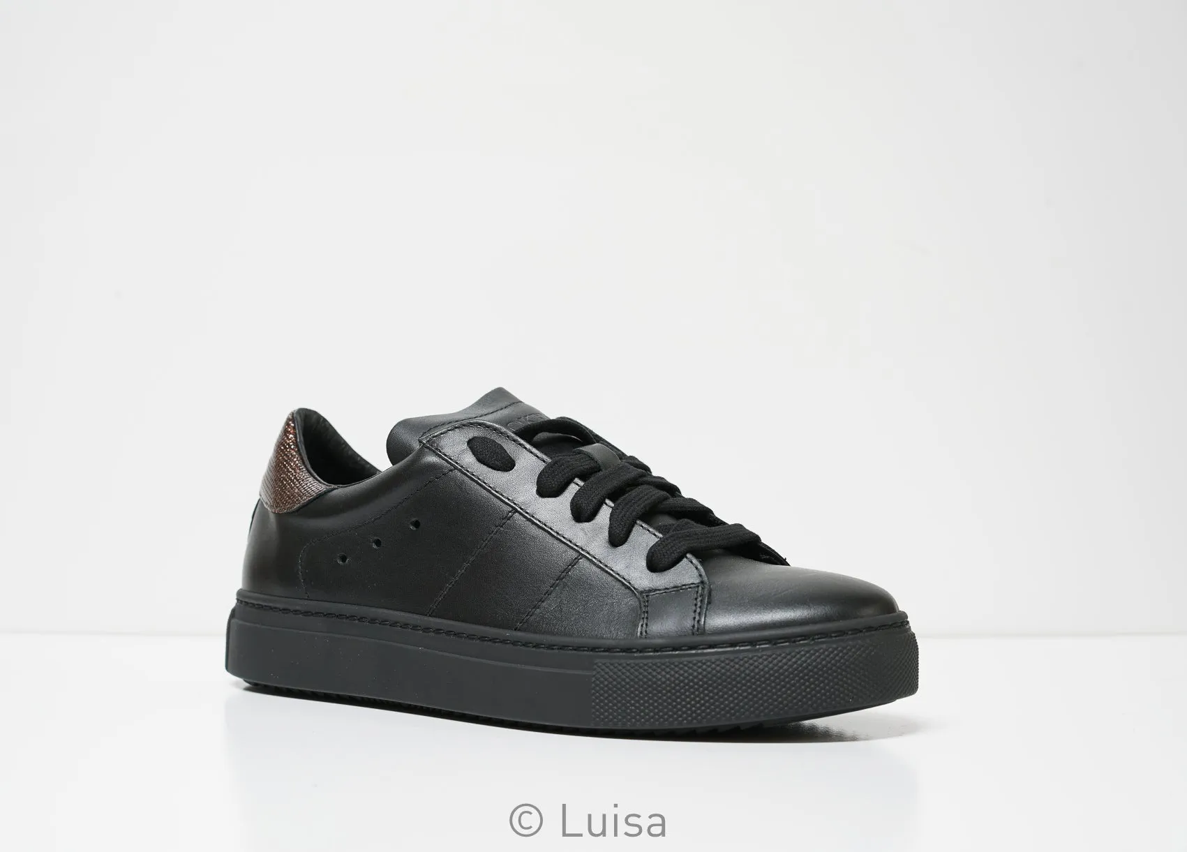 Stokton Women's Black Leather Sneaker 350-D