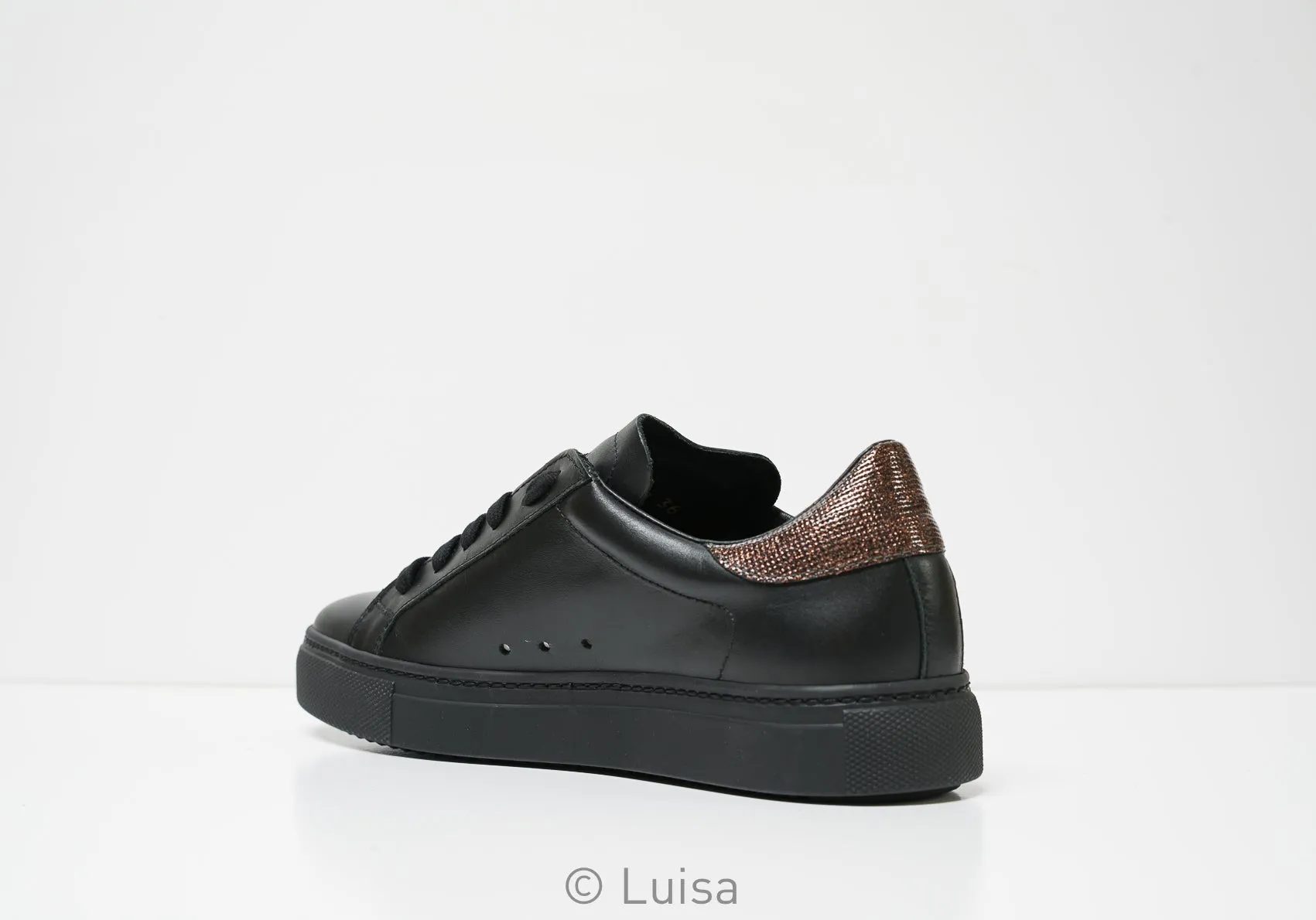 Stokton Women's Black Leather Sneaker 350-D